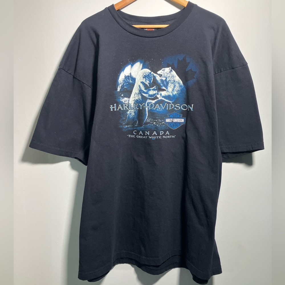 Harley-Davidson Black Crewneck T-Shirt with Blue Canada Graphic